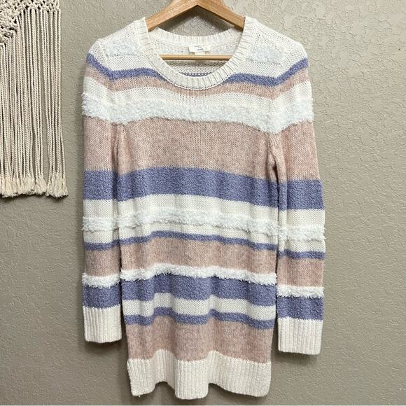Loft White/Pink/Lavender Stripe Chenille lounge Sweater M - Picture 1 of 9